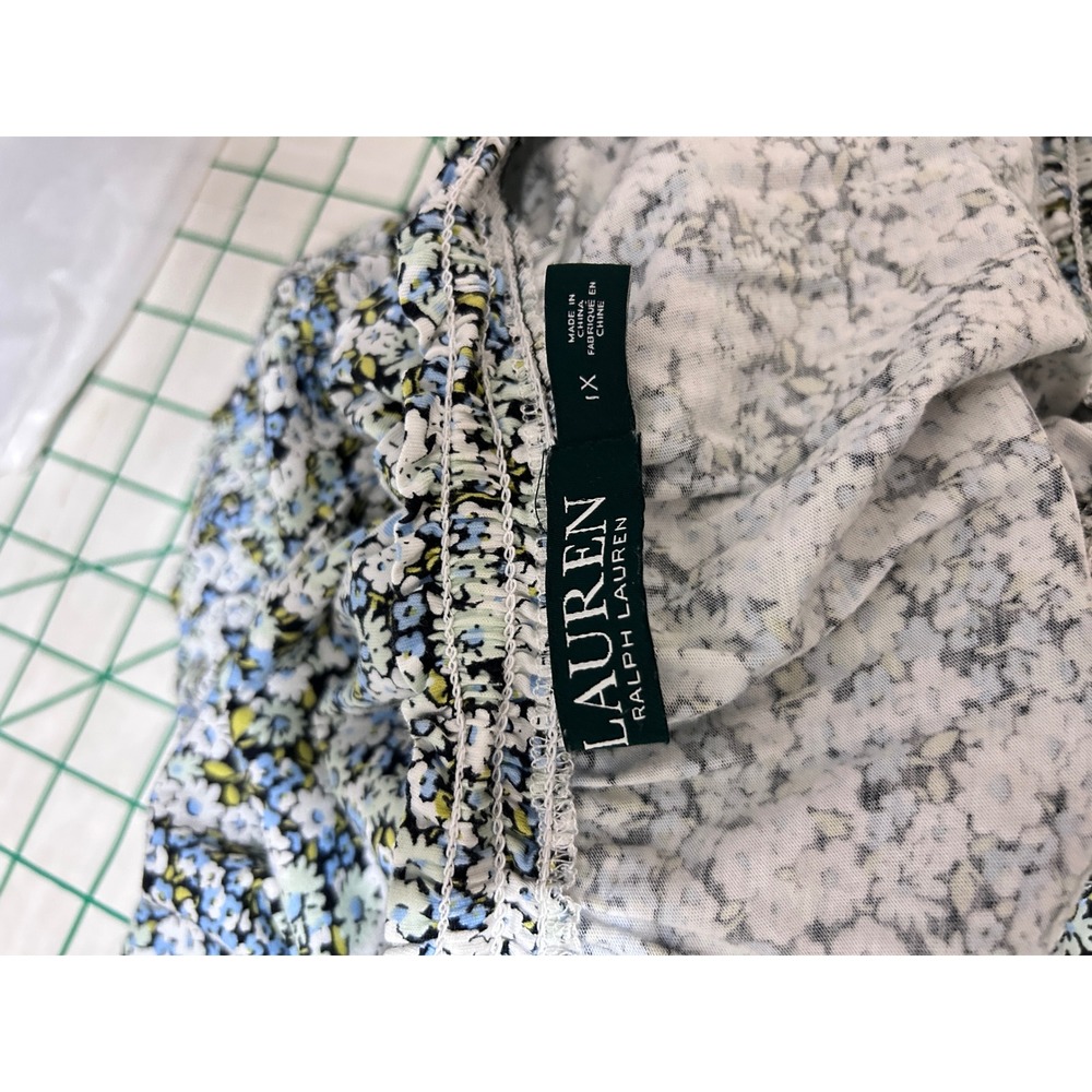 Lauren Ralph Lauren 1X Floral Off Shoulder Ruffle Blouse Blue Boho Cottagecore - Picture 3 of 10